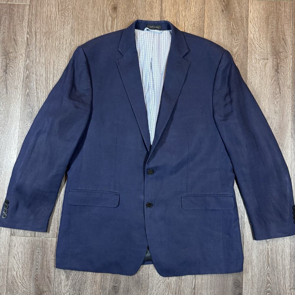 Lauren Ralph Lauren Mens Blue 100% Linen Two Button Blazer Sport Coat Size 43R